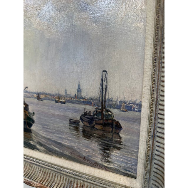 1910s Late 19th Century Oil "Leeboard Barges" by Edward De Looz-Block For Sale - Image 5 of 9