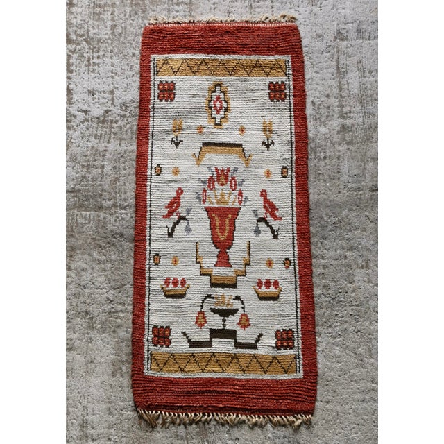 Swedish Grace Wool Rya Rug with Flower Motif, 1920s For Sale - Image 3 of 18