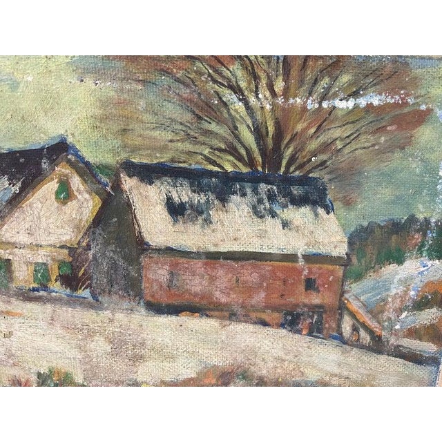 Mid 20th Century Winter Farmland Scene on Board For Sale - Image 5 of 12