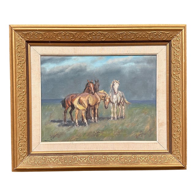 Swedish Artist, Horses, 1960s, Oil on Canvas, Framed For Sale