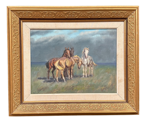 Swedish Artist, Horses, 1960s, Oil on Canvas, Framed