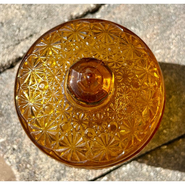 Vintage Smith Glass Daisy & Button Amber Candy Box & Lid For Sale - Image 4 of 9