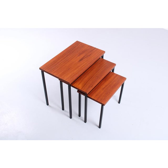 Wood Teak and Black Iron Nesting Tables by Cees Braakman for Pastoe, 1950s, Set of 3 For Sale - Image 7 of 18