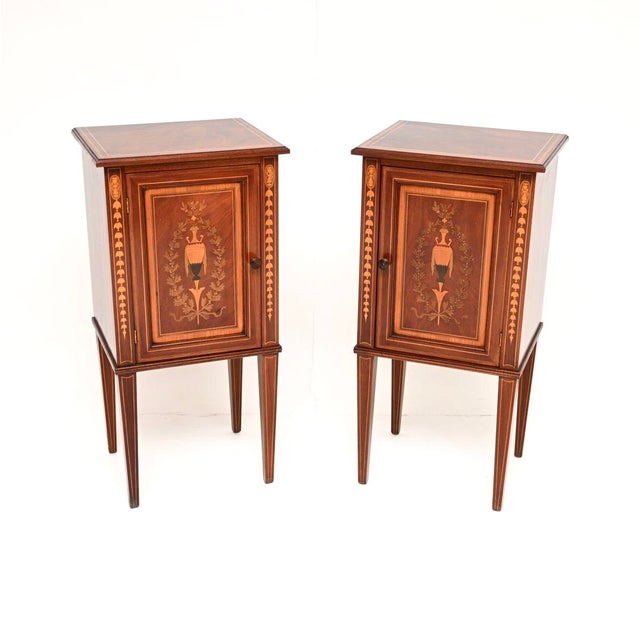 Antique Edwardian Inlaid Bedside Cabinets, 1900, Set of 2 For Sale - Image 11 of 11