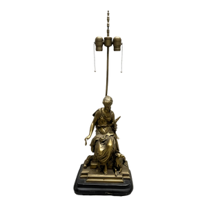 Antique Classic Style Spinning Woman & Greyhound Dog Brass Table Lamp