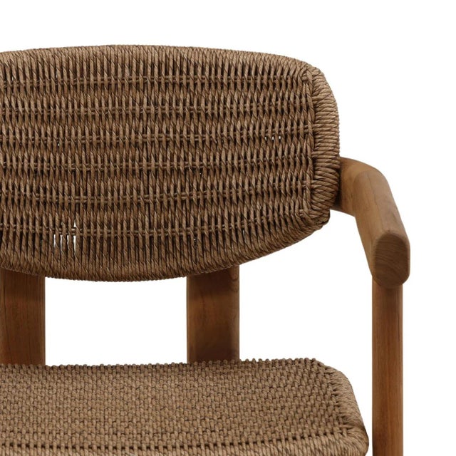 Modern Brown Faux Wicker & Teak Outdoor Dining Chair For Sale In Los Angeles - Image 6 of 6