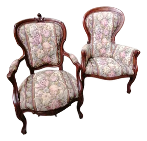 Baroque Armchairs in Floral Fabric, 1950s, Set of 2