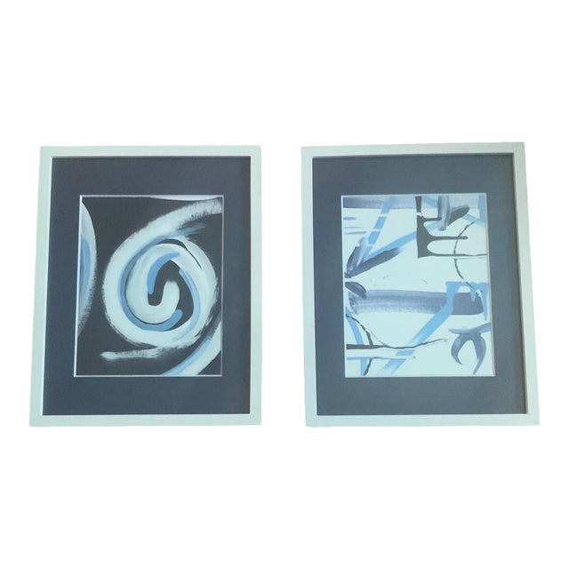 Modern Abstract Paintings, a Pair, Framed For Sale