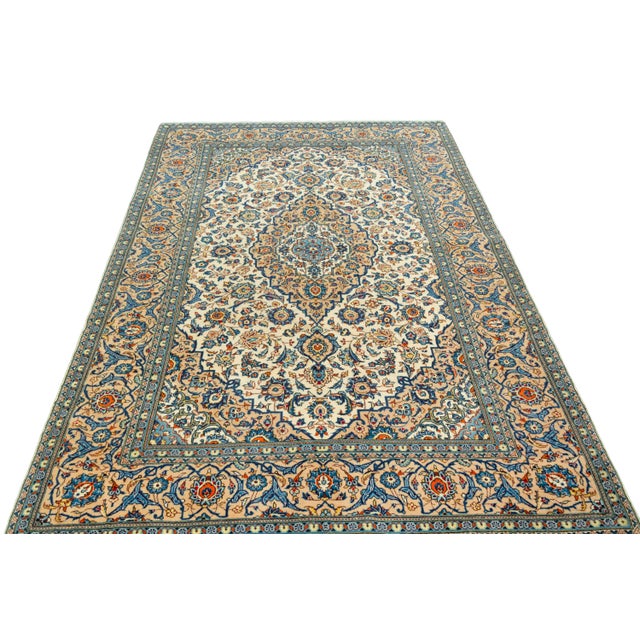 Kashan Hand-Knotted Oriental Rug with Cork Wool & Classic Medallion Design For Sale - Image 4 of 9