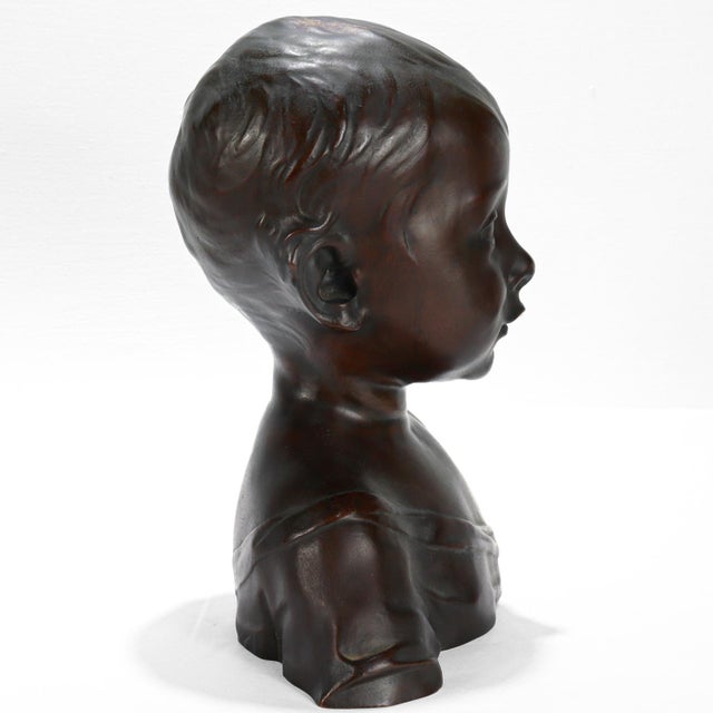 Late 20th Century Renaissance Style Cast Bronze Bust of a Child After Desiderio For Sale - Image 5 of 10
