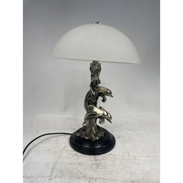 1980s Lamp with Dolphins in Silvertone, 1980s For Sale - Image 5 of 11