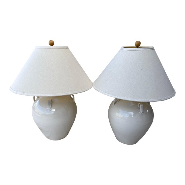 Mid 20th Century Rustic European Large Ceramic Jug Table Lamps With Shades a Pair Chairish