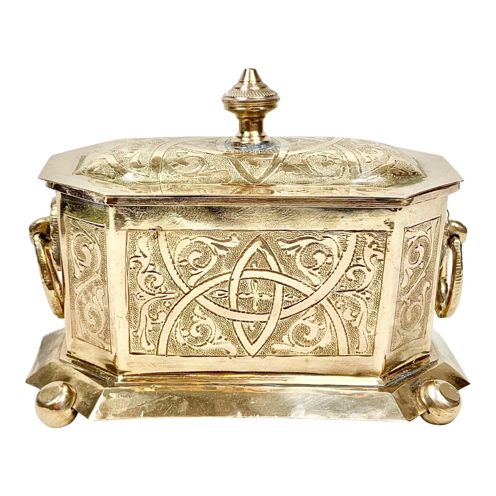 Vintage Etched Brass Box With Handles Chairish