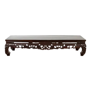 19th Century Chinese Qing Dynasty Low Kang Coffee Table with Carved Apron & Dark Lacquer