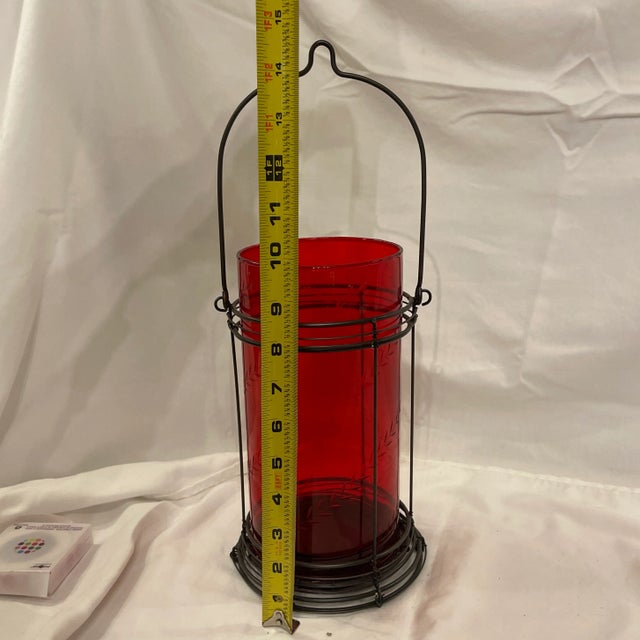 Hanging Lantern With Red Glass Hurricane Shade For Sale - Image 4 of 4