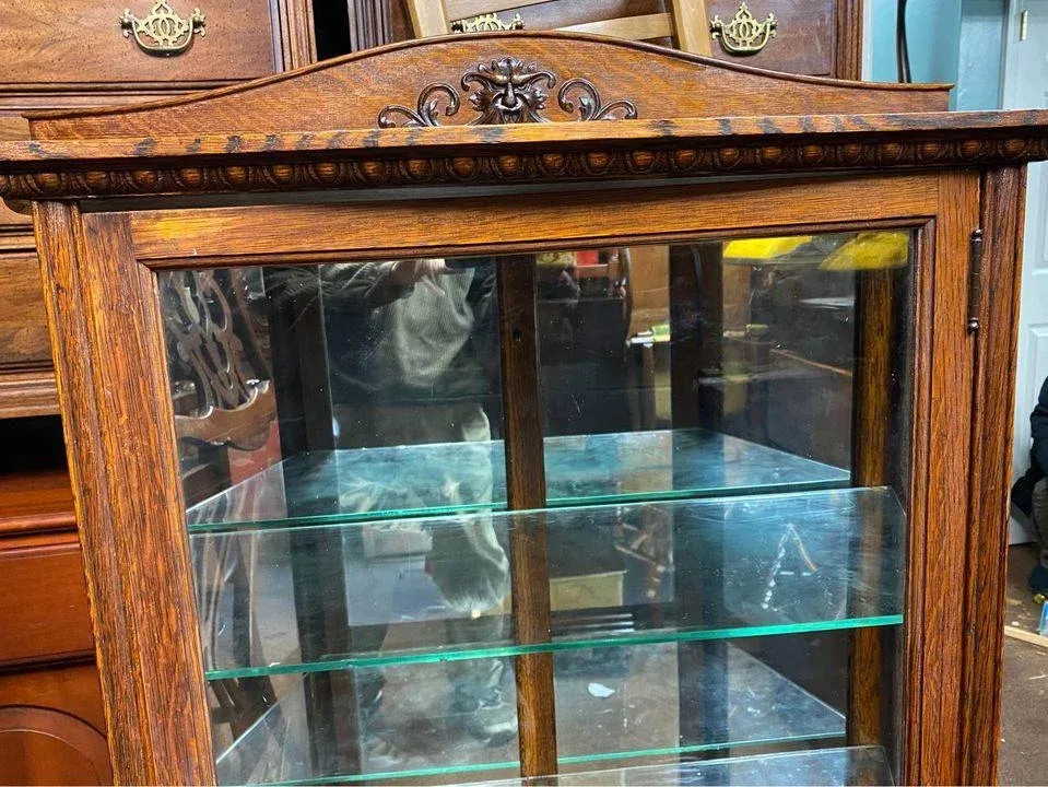 Early 20th Century Antique Oak Mirrored-Back Single Glass Door
