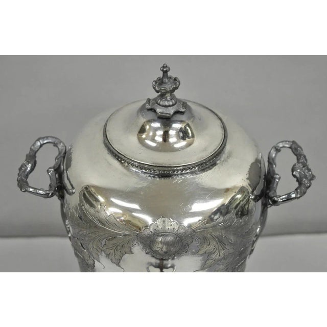 Antique Art Nouveau English Silver Plated Floral Repousse Samovar Coffee Tea Pot For Sale In Philadelphia - Image 6 of 12