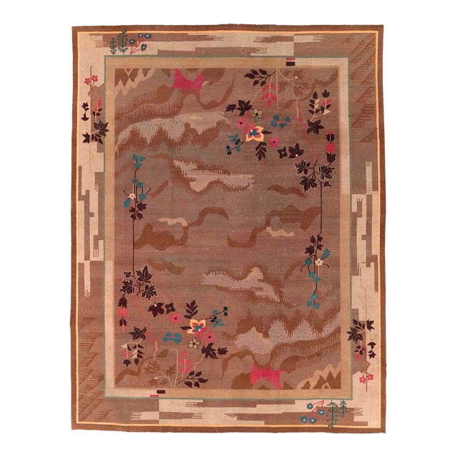 Galerie Shabab Collection Early 20th Century Chinese Art Deco Inspired Vintage Indian Carpet For Sale