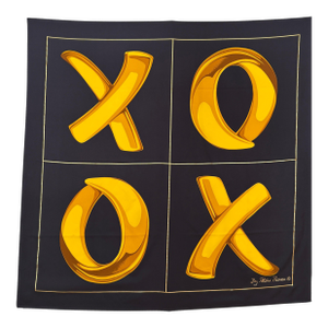 Paloma Picasso "XOXO" Black and Gold Silk Scarf Italy