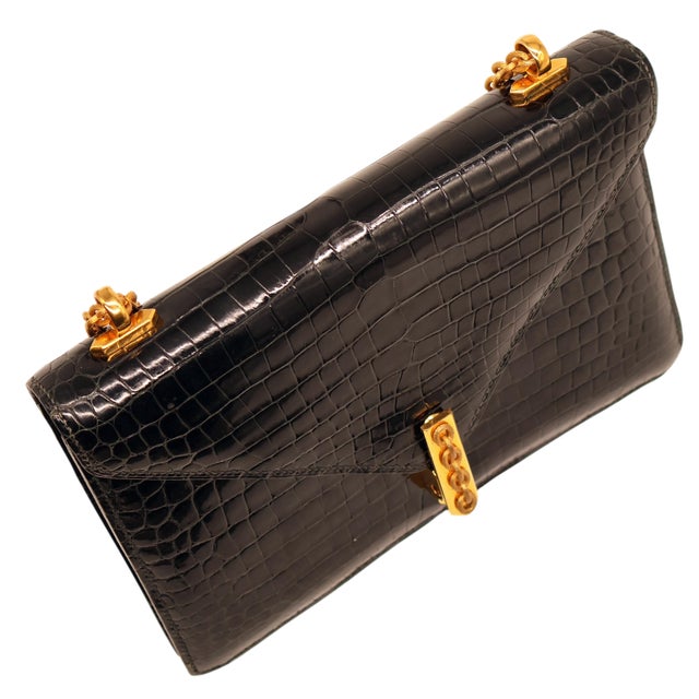Hermès Black Porosus Crocodile Alcazar Top Handle Shoulder Bag, 1980. For Sale - Image 6 of 11