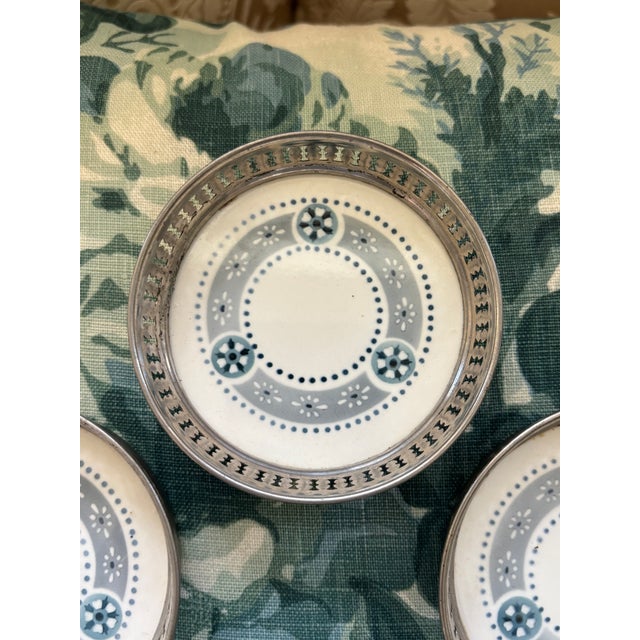 Art Deco Vintage Edwardian Style Silverplate & Porcelain Coasters - Set of 5 For Sale - Image 3 of 12