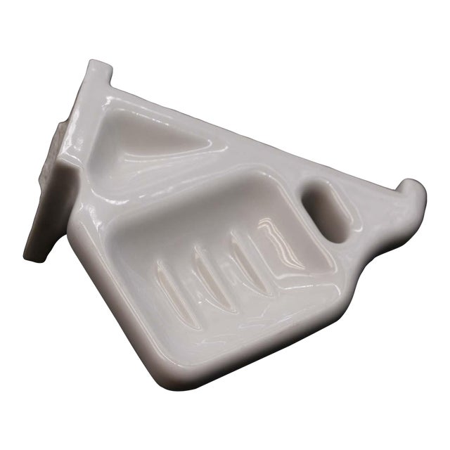 Vintage Ceramic White Corner Wall Soap & 1 Toothbrush Holder For Sale