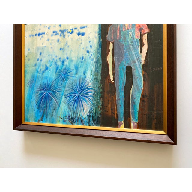 Paul Bowen Vintage 1990's Provincetown Modernist " Untitled Blue Trees " Original Signed Framed Mixed Media Painting For Sale - Image 17 of 18