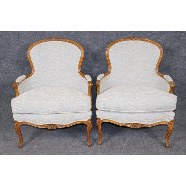 1960s 1960's Pair Louis XV Style Upholstered Bergere Chairs For Sale - Image 5 of 5