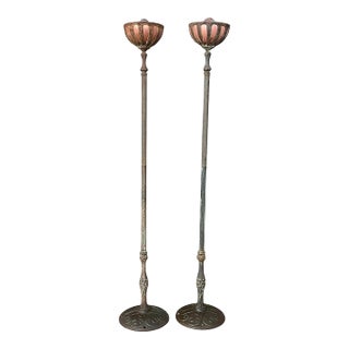 Antique Neoclassical Torchiere Oil Floor Lamps- Set of 2 For Sale