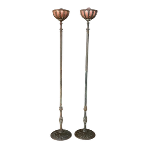 Antique Neoclassical Torchiere Oil Floor Lamps- Set of 2