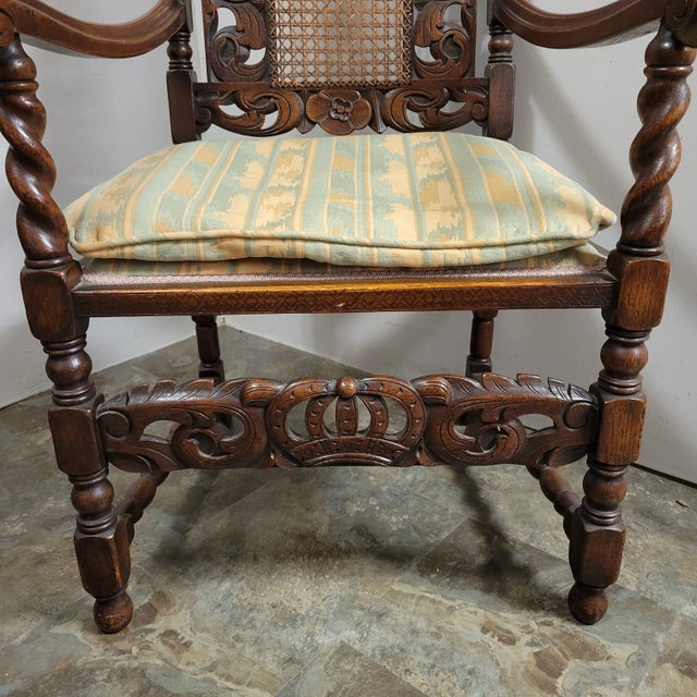 19th C English Walnut Armchair Jacobean Charles II Style For Sale In Raleigh - Image 6 of 12