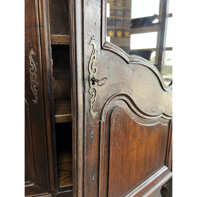 Wood Early 19th Century French Provincial Solid Oak Glass Door Armoire For Sale - Image 7 of 11