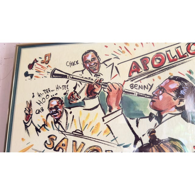 Framed commemorative poster titled The History of Swing Jazz 2004 created for the Harlem Jazz & Music Festival. Printed...