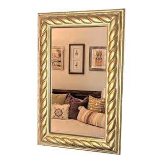 Contemporary Italian Gilt Wood Rectangular Wall Mirror Twist Rope Style - By Doratex Firenze For Sale