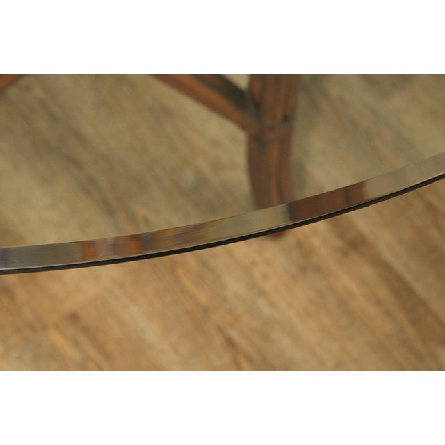 Hollywood Regency Round Glass Top Rattan Dining Table For Sale - Image 16 of 17