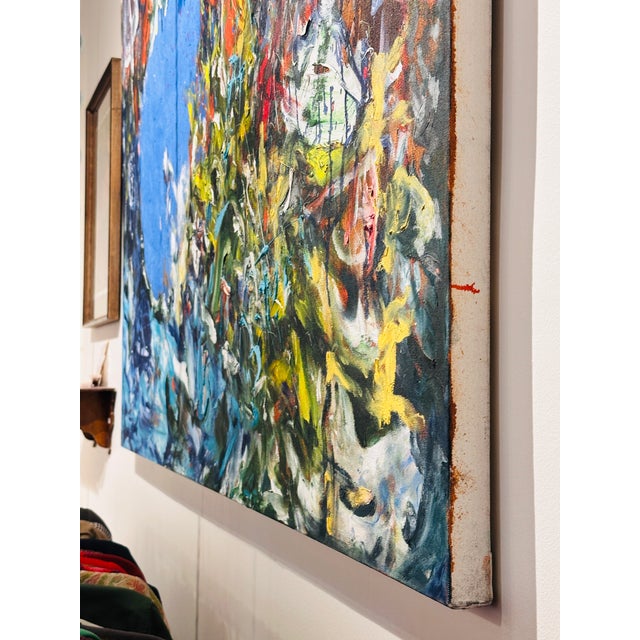Large 66" x 60" stretched canvas oil painting in abstract, organic forms from a Chicago artist. Signed en verso.