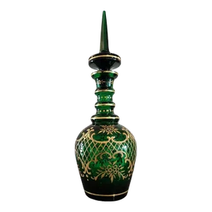 Large Antique Bohemian Moser Gilt Enameled Decanter Bottle