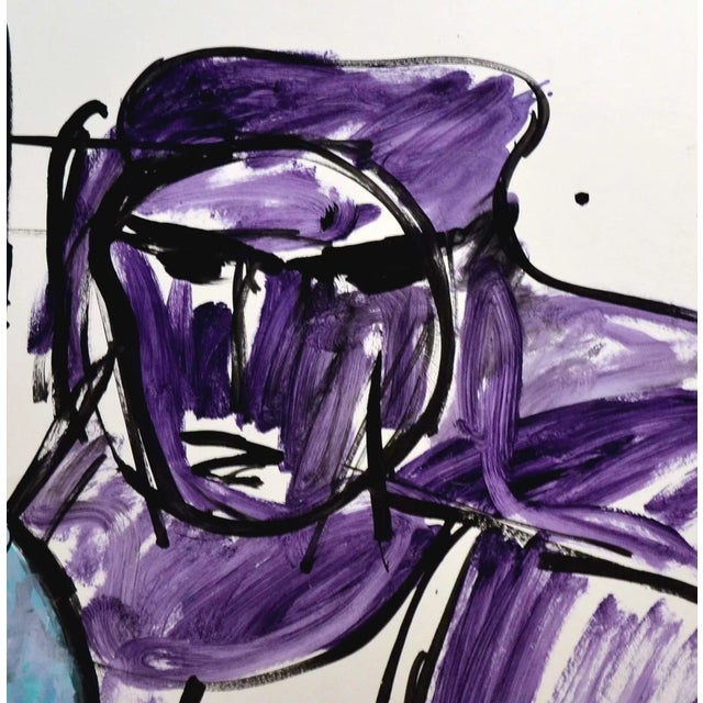 Abstract Mid 20th Century Abstract Purple Portrait Painting For Sale - Image 3 of 3