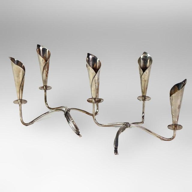 Mid-Century Modern Pair Vintage Danish Modern Silver Plate Lily Form Candelabras, Denmark, C1950 For Sale - Image 3 of 7