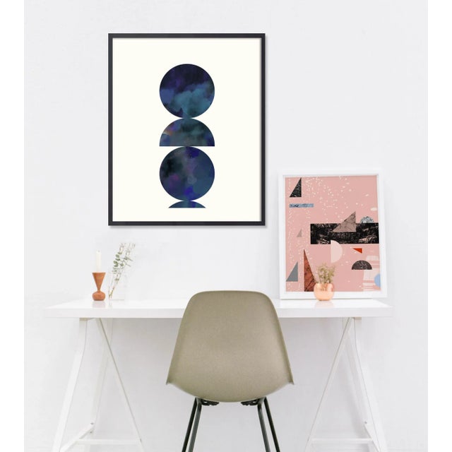 Contemporary Art Deco Geometric Print With Minimal Watercolor in Blues and Purple For Sale - Image 3 of 5