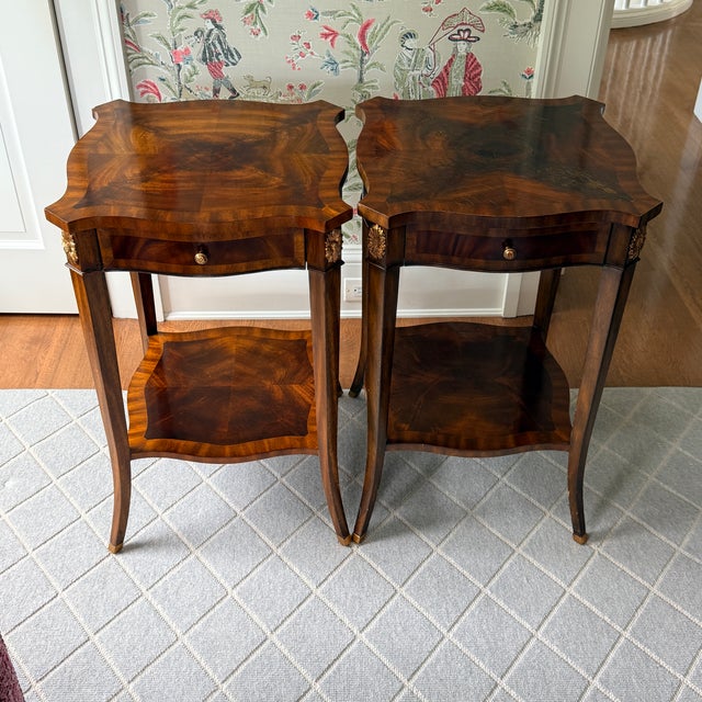 Pair of Maitland Smith Flame Mahogany Side Tables For Sale - Image 12 of 14