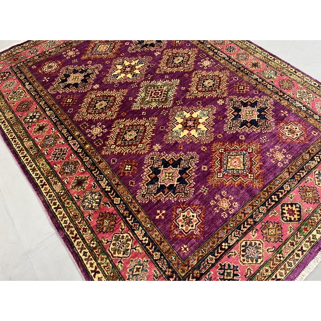 Purple and Pink Kazak Tribal Wool Rug - 5'1" X 6'7" For Sale - Image 6 of 13