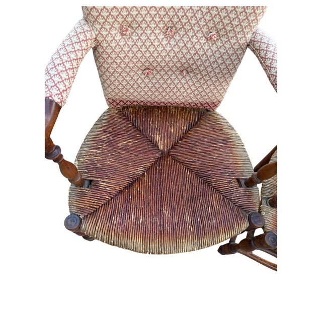 Tan Pair of Antique French Provincial Style Upholstered Rush-Seat Armchairs For Sale - Image 8 of 12