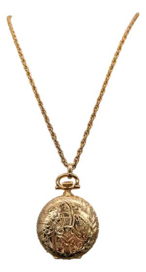 Vintage 1975 Signed Napier Goldtone "Pocket Watch" Locket Pendant Necklace