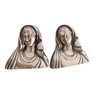 Pair of Silver Plated Madonna Bookends For Sale