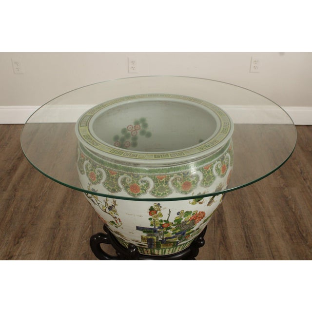 Chinese Chinese Glass Top Enameled Porcelain Fishbowl Planter on Stand For Sale - Image 3 of 12
