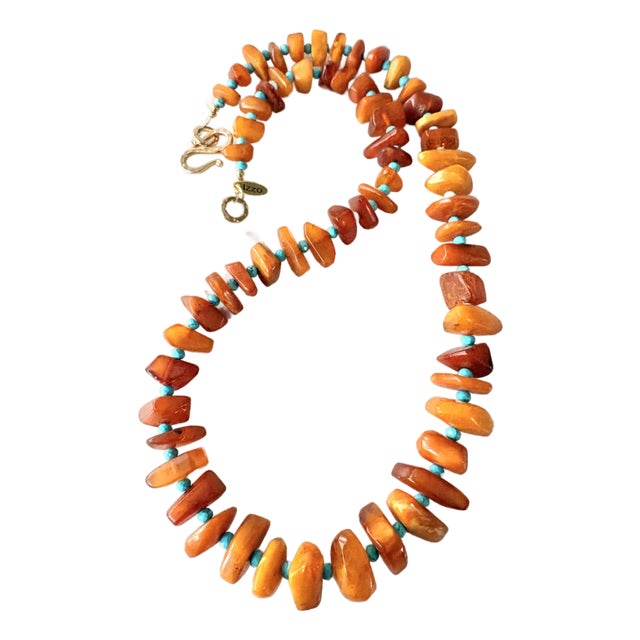 Baltic, Amber and Turquoise Accents 22 Inch Beaded Necklace by Matthew Izzo For Sale
