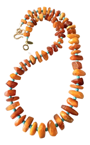 Baltic, Amber and Turquoise Accents 22 Inch Beaded Necklace by Matthew Izzo