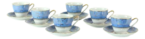 Vintage Blue and Gold Porcelain Tea Service from Stará Role, Former Czechoslovakia, 1950s, Set of 6