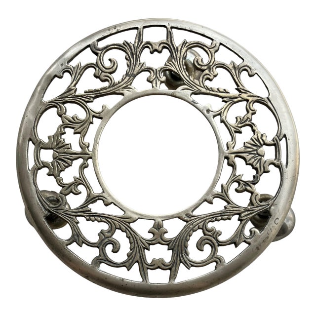 Circa 1970 Cast Brass Leaf & Vine “Filigree” Design Rolling Plant Caddy For Sale